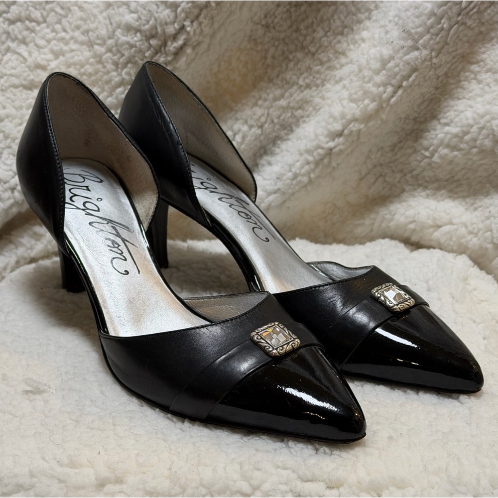 BRIGHTON YOLO 2.75" Heels Black Dress & Patent Leather Slip On D’Orsay Pumps 7.5
